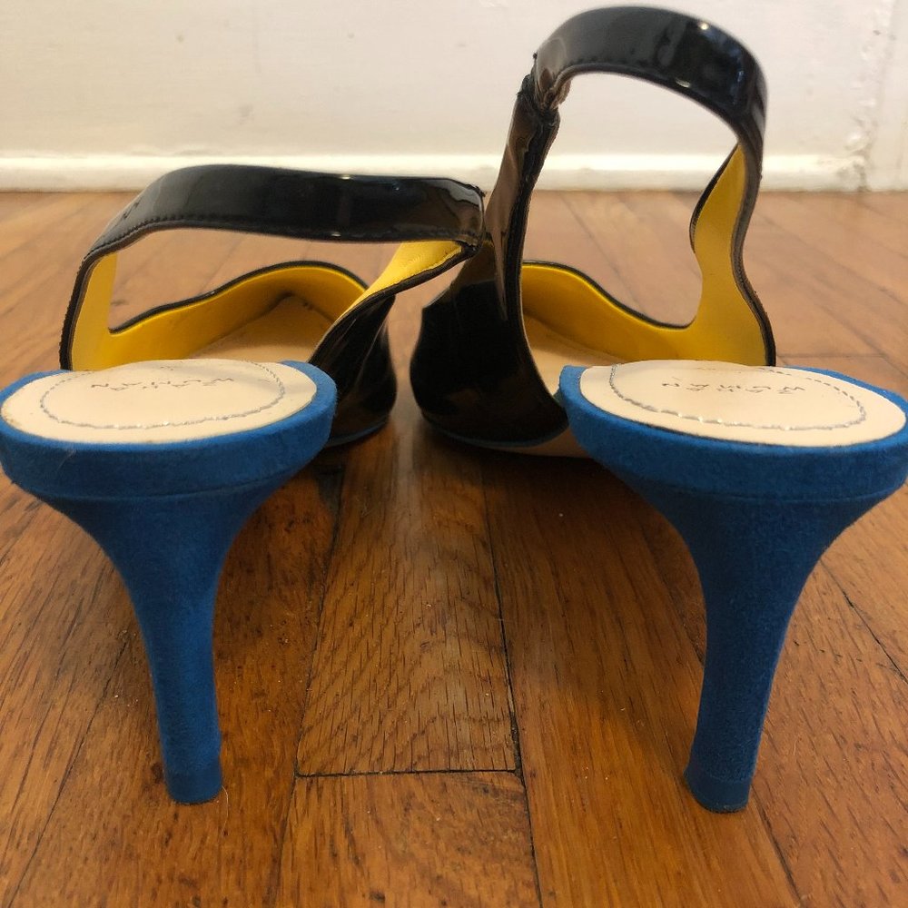 Zara Contrast Patent Suede Pointy Toe Slingbacks - Picture 8 of 11